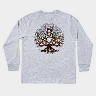 Colorful Tree of life with Triquetra Kids Long Sleeve T-Shirt